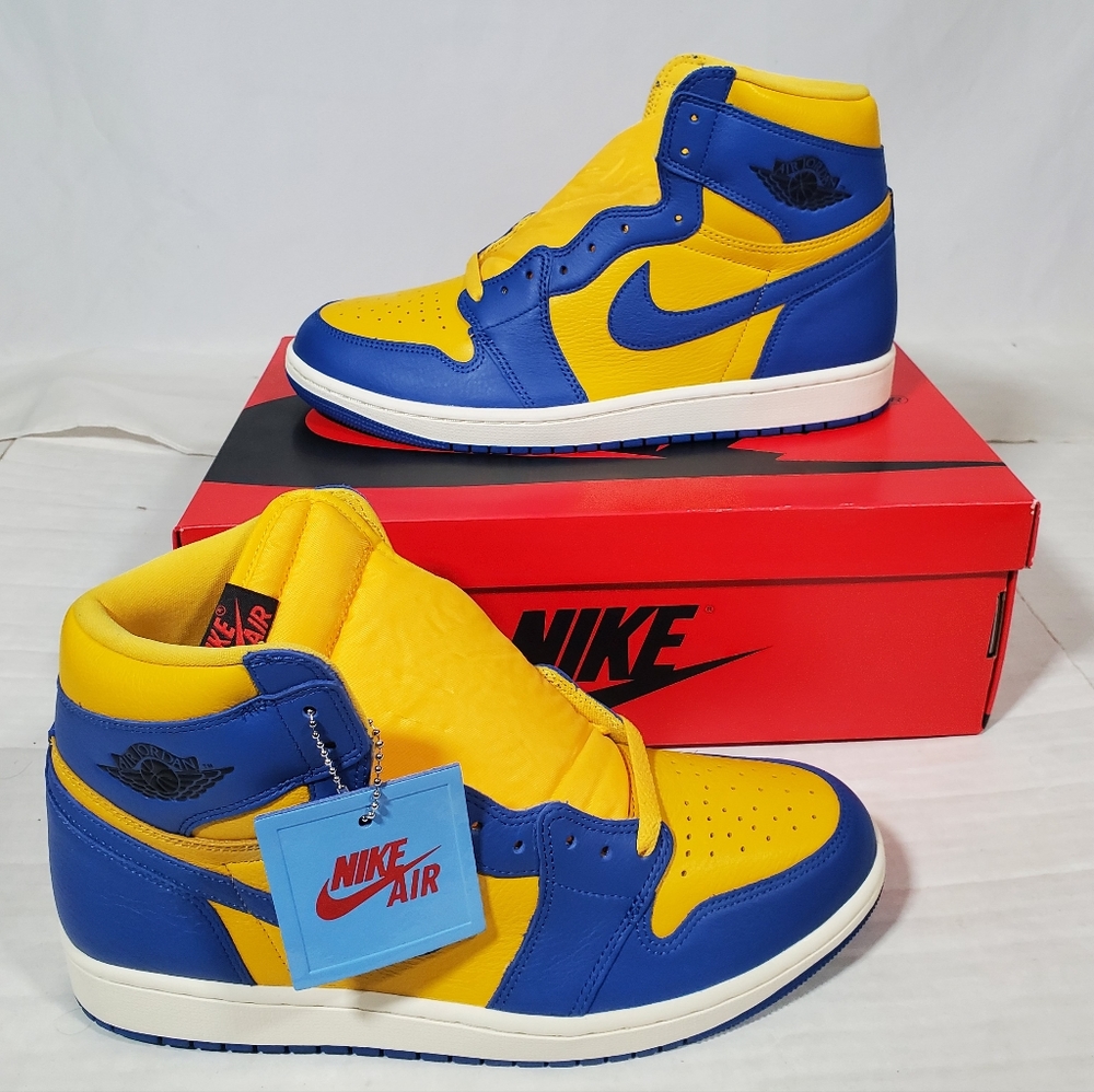 NWB NIKE AIR JORDAN 1 RETRO HIGH OG GAME ROYAL & VARSITY MAIZE SAIL W 11.5/ M 10